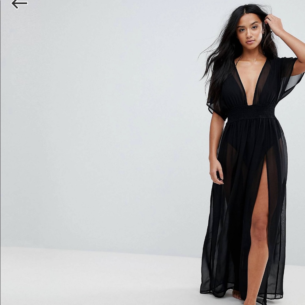 Sheer Black Beach Caftan with Slit